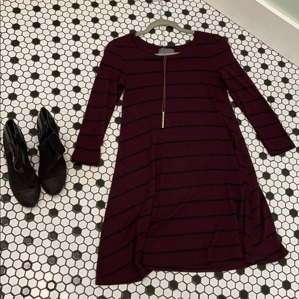 Cherish maroon and black striped dress